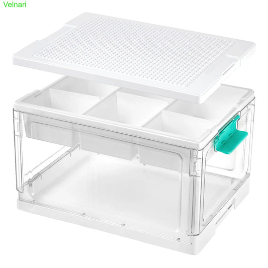 2-Pack 24QT Building Block Storage Box with Baseplate Lid & Dividers, Craft & Toy Organizer