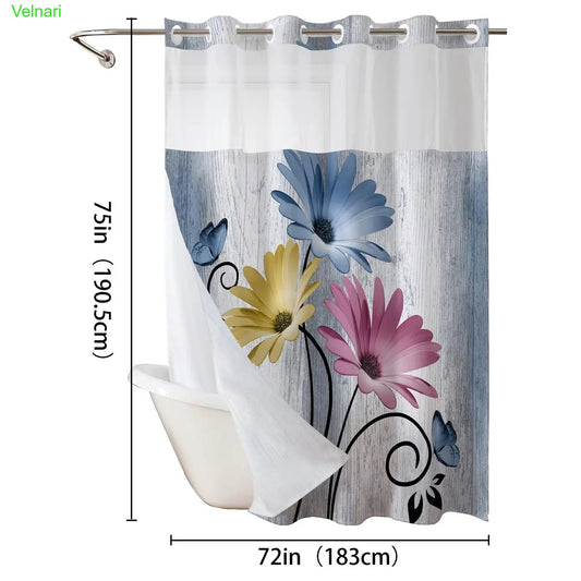 Daisy Print No Hook Shower Curtain